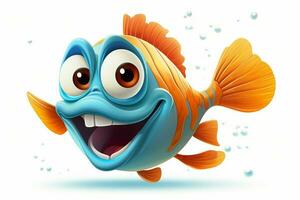 3d återges illustration av tecknad serie karaktär av guldfisk med Lycklig uttryck. ai genererad proffs Foto