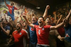 upphetsad costarica fotboll fläktar glädjande för deras team under en spel på stadion. ai genererad proffs Foto