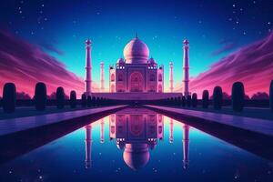 taj mahal med reflexion i de damm. 3d tolkning. ai genererad proffs Foto