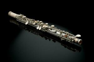 sopran- saxofon på en svart bakgrund, närbild. ai genererad proffs Foto