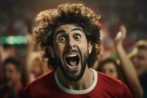 en galen portugisiska fotboll anhängare firar. ai genererad proffs Foto