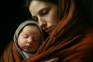 mor med henne nyfödd bebis, moderskap begrepp. ai genererad proffs Foto