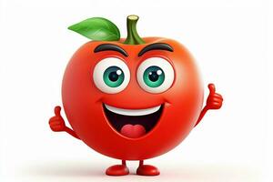 tecknad serie tomat med smiley ansikte på vit bakgrund. ai genererad proffs Foto