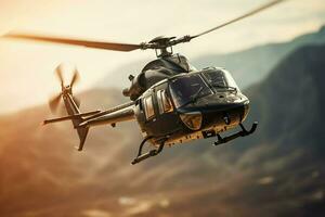 helikopter i flyg över de berg. 3d tolkning. ai genererad proffs Foto