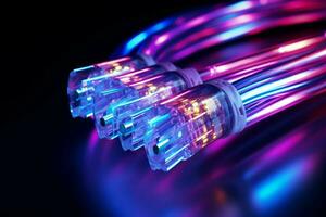 fiber optisk nätverk kabel, 3d tolkning dator digital bakgrund. ai genererad proffs Foto