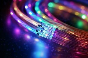 fiber optisk nätverk kabel, 3d tolkning dator digital bakgrund. ai genererad proffs Foto