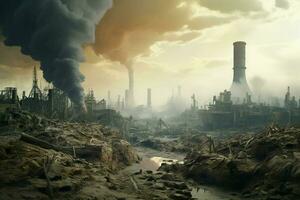 industriell rök stigande från de skorstenar av ett olja raffinaderi. förorening av de miljö. global uppvärmningen begrepp. ai genererad proffs Foto