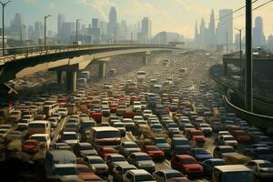 antenn se av trafik sylt på de väg i Shanghai, Kina . ai genererad proffs Foto