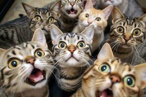 porträtt grupp av katter rolig ansikten.generativa ai. foto