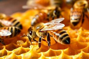 marco bi med ljuv honung bakgrund.generativ ai. foto