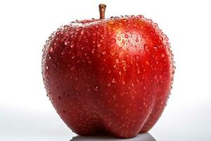 röd äpple med vatten droppar på vit bakgrund.generativ ai. foto