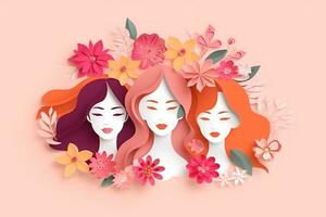 Lycklig kvinnors dag 8 Mars med skön blomma papper pysselpapper skära stil foto