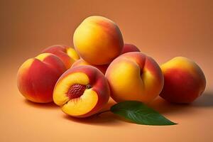 färsk persikor på Färg bakgrund foto