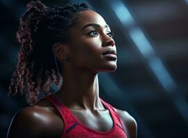 ung skön afro amerikan skönhet utövar i Gym foto