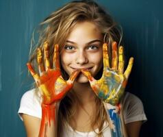 ung flicka med målarfärger foto