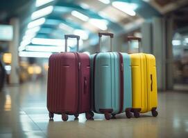 resväskor på en vägg på de flygplats foto