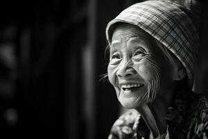 senior kvinna leende i ett eftermiddag foto