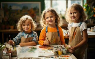 barn målning i konst klass foto