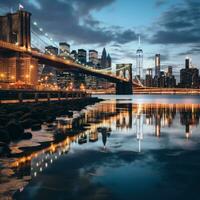 ny york horisont från brooklyn - ikoniska se av de stad den där aldrig sover foto