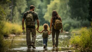 naturfylld familj äventyr i de trän foto