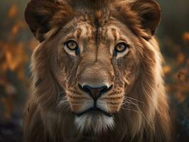 lejon porträtt stänga upp skapas med generativ ai teknologi foto