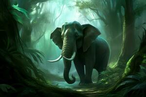 elefant djup skog gräs. generera ai foto