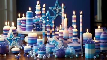 hanukkah festlig firande begrepp, glöd av de menora med lysande ljus och stjärna, generativ ai illustration foto