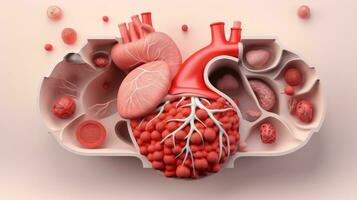 3d illustration attrapp av de mänsklig organ systemet, anatomi, nervös, cirkulations, matsmältning, utsöndring, urin, och ben system. medicinsk utbildning begrepp, generativ ai illustration foto