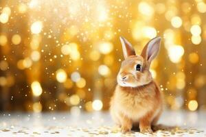 närbild av söt kanin med skön bokeh bakgrund, generativ ai illustration foto