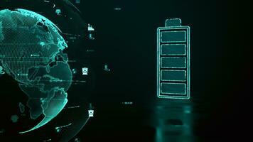 teknologi batteri hög kraft elektrisk energi för bilar och mobil enheter med grön förnybar energi, teknologi digital abstrakt bakgrund 3d tolkning foto