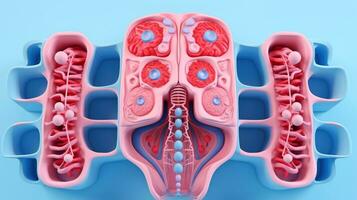 3d illustration attrapp av de mänsklig organ systemet, anatomi, nervös, cirkulations, matsmältning, utsöndring, urin, och ben system. medicinsk utbildning begrepp, generativ ai illustration foto