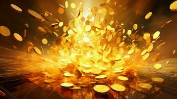 kontanter guld mynt explosion ai genererad foto