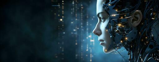 Foto kvinna cyborg med artificiell intelligens generativ ai