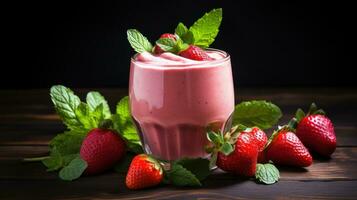 krämig och uppfriskande jordgubb milkshake foto