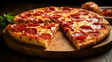 smaklös och välsmakande pepperoni pizza skiva foto