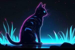söt neon konst med en kattunge. neuralt nätverk ai genererad foto