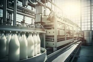 mjölk produktion i en fabrik. neuralt nätverk ai genererad foto