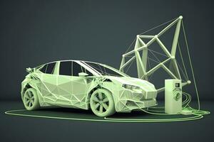 elektrisk bil laddning begrepp i grön miljö. neuralt nätverk ai genererad foto