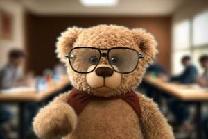 teddy Björn som en studerande på skola. tillbaka till skola. neuralt nätverk ai genererad foto