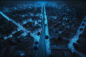 landskap natt stad se. neuralt nätverk ai genererad foto