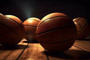 basketboll boll på en mörk bakgrund. neuralt nätverk ai genererad foto