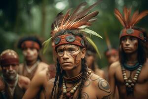 indianer från de brasiliansk amazon av de dessana etnisk grupp. neuralt nätverk ai genererad foto