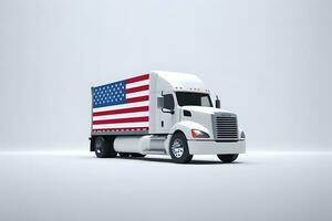 lastbil, transport, amerikan flagga. neuralt nätverk ai genererad foto