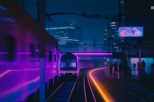 metro framtida neon i synthwave stil. neuralt nätverk ai genererad foto