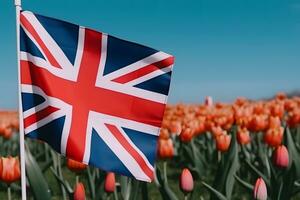 minne dag. realistisk röd vallmo blomma och flagga av de förenad rike av bra Storbritannien. neuralt nätverk ai genererad foto
