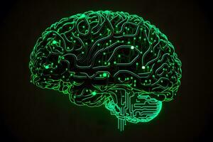 mänsklig intelligens med mänsklig hjärna inuti. neuralt nätverk ai genererad foto