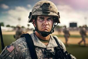 stolt armén soldat porträtt. neuralt nätverk ai genererad foto