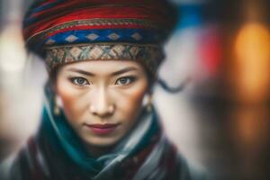 porträtt av ett etnisk koreanska kvinna. neuralt nätverk ai genererad foto