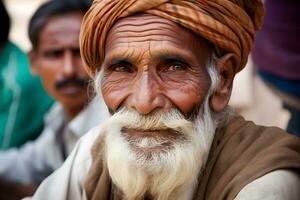 porträtt av ett gammal hindu man. neuralt nätverk ai genererad foto