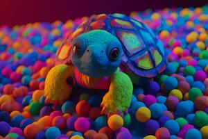 söt fe- regnbåge sköldpadda. fantasi söt djur- lämplig för barn bok. neuralt nätverk ai genererad foto